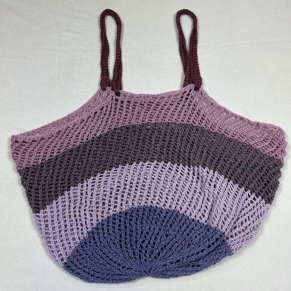 Crochet Market Tote Bag Womens One Size Purple Open Weave Shoulder Net Beach - Picture 6 of 7